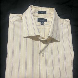 J. Crew Men's Cream/Light yellow pink striped Shirt M